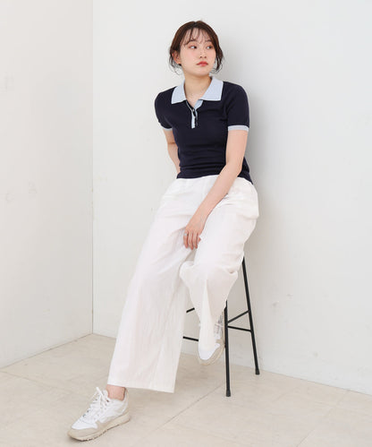 配色ポロ衿ニットプルオーバー