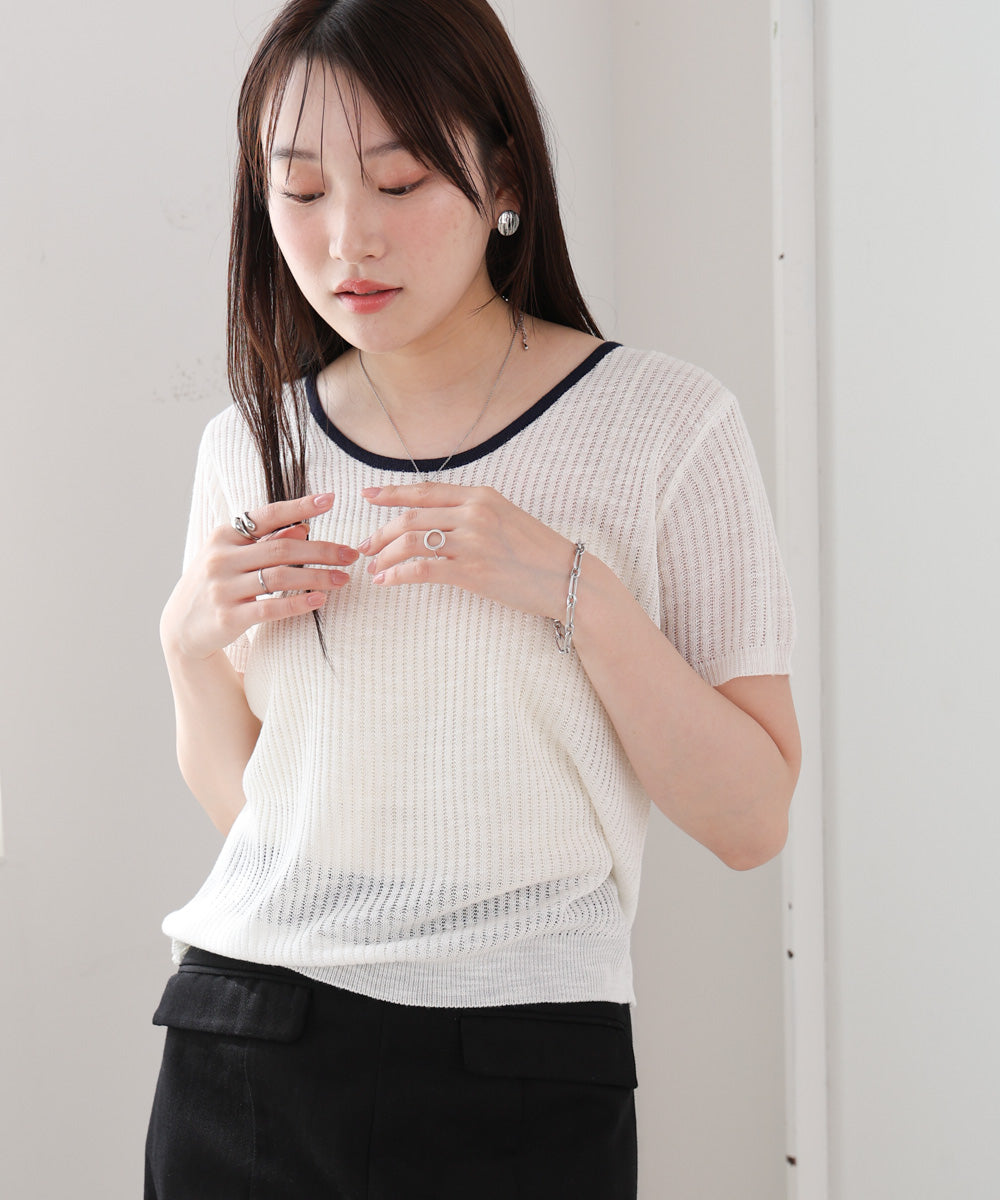 レースアップサマーニットトップス
