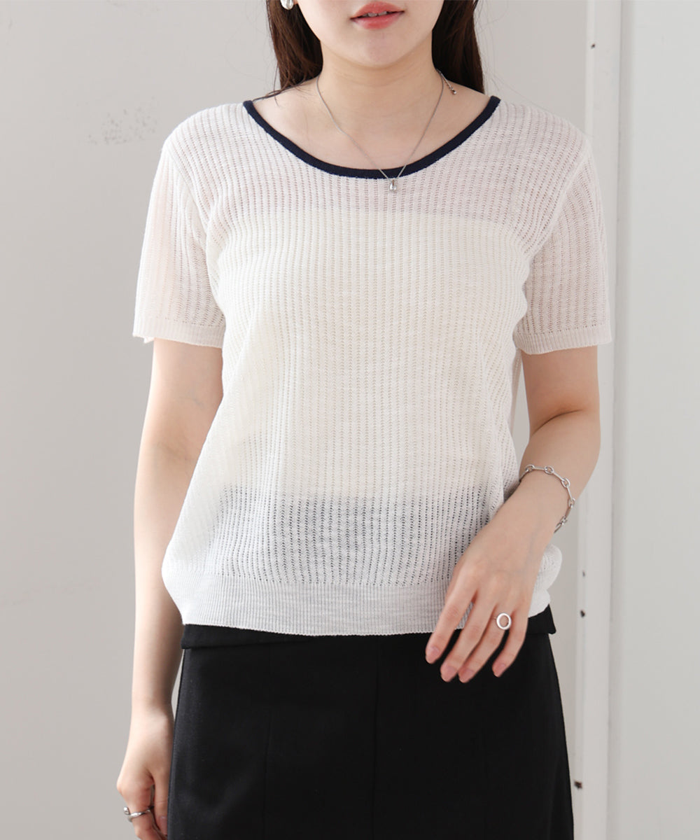 レースアップサマーニットトップス