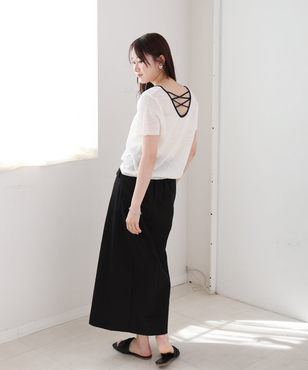 レースアップサマーニットトップス