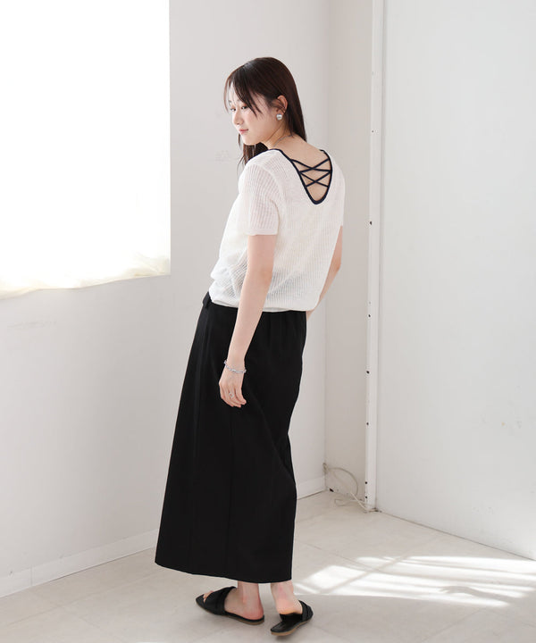 レースアップサマーニットトップス