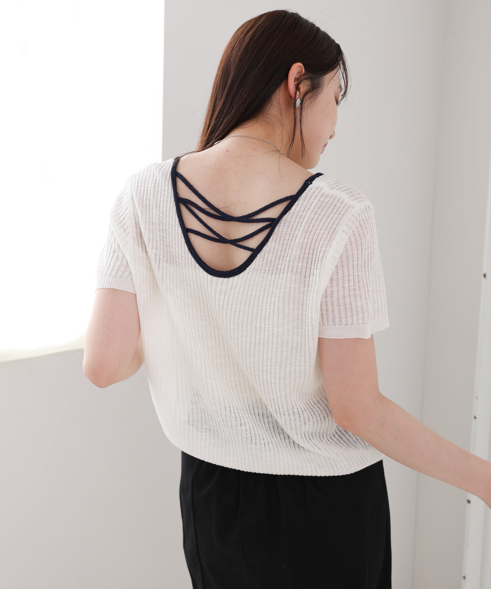レースアップサマーニットトップス