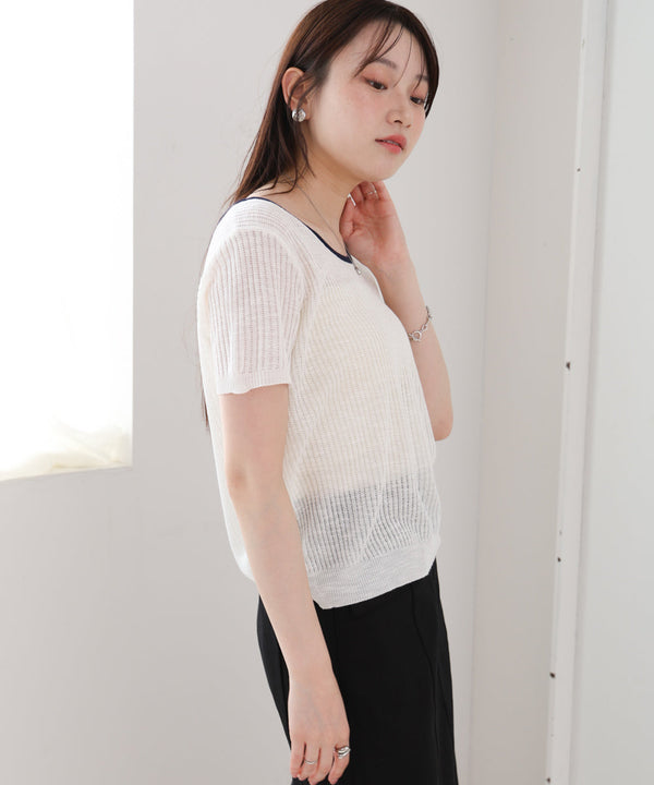 レースアップサマーニットトップス