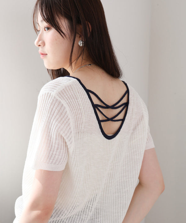 レースアップサマーニットトップス