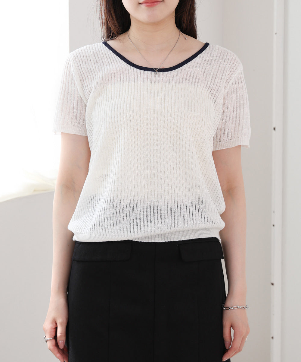 レースアップサマーニットトップス