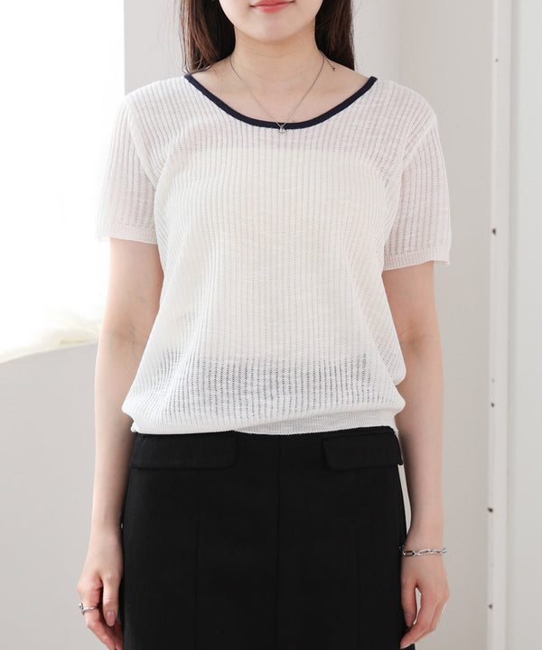 レースアップサマーニットトップス