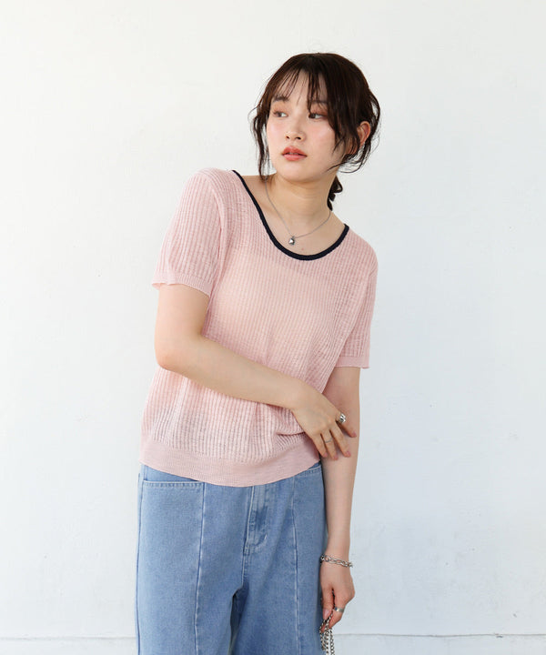 レースアップサマーニットトップス