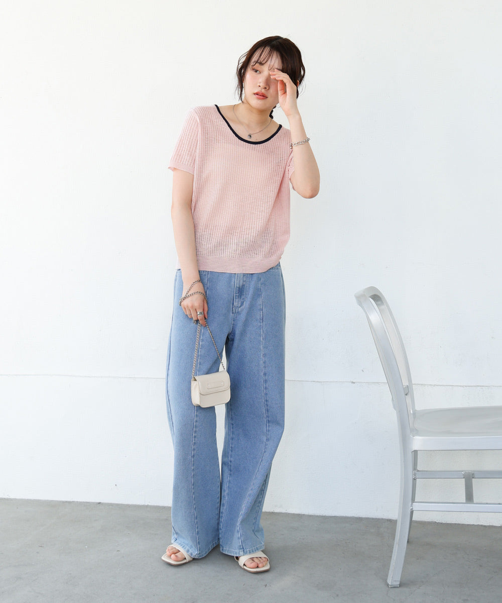 レースアップサマーニットトップス