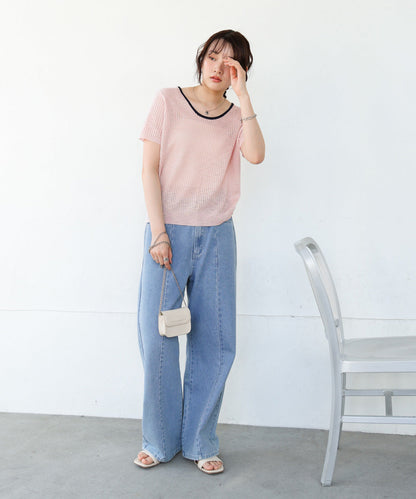 レースアップサマーニットトップス