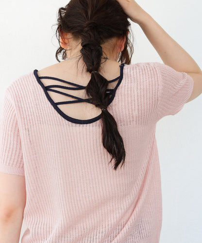 レースアップサマーニットトップス