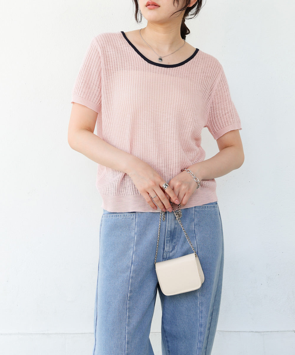 レースアップサマーニットトップス