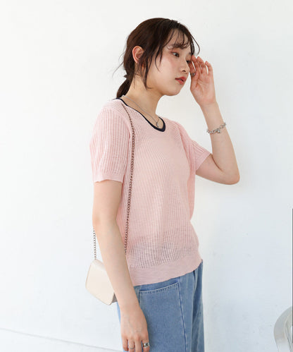 レースアップサマーニットトップス