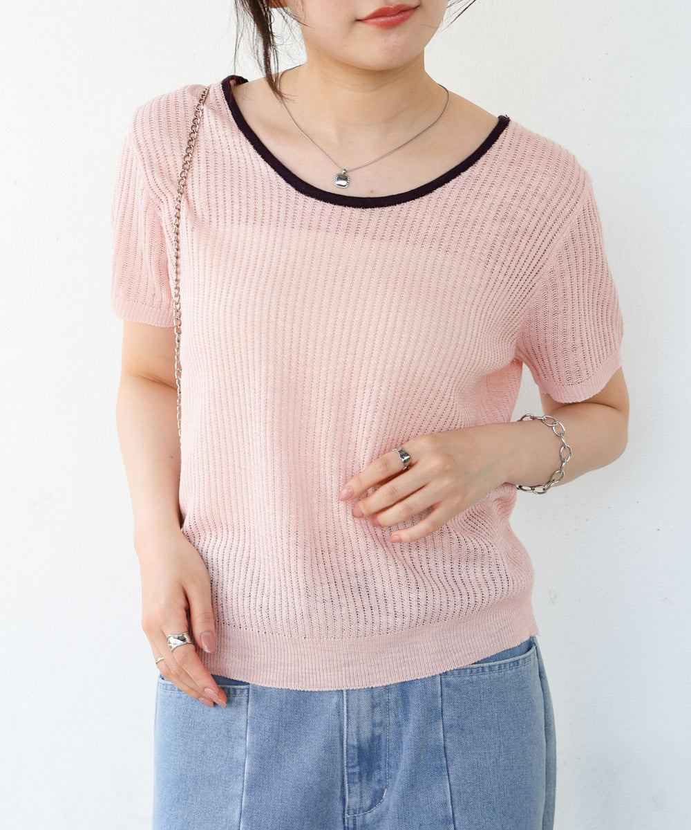 レースアップサマーニットトップス