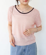 レースアップサマーニットトップス