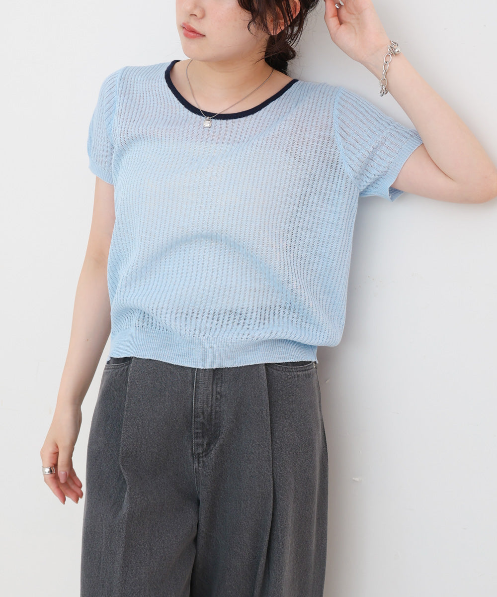 レースアップサマーニットトップス