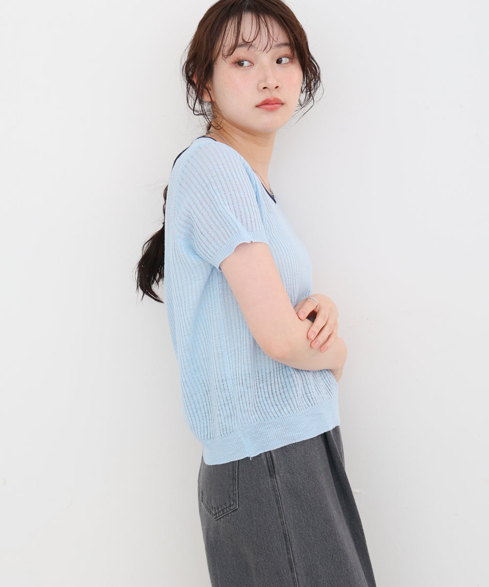 レースアップサマーニットトップス