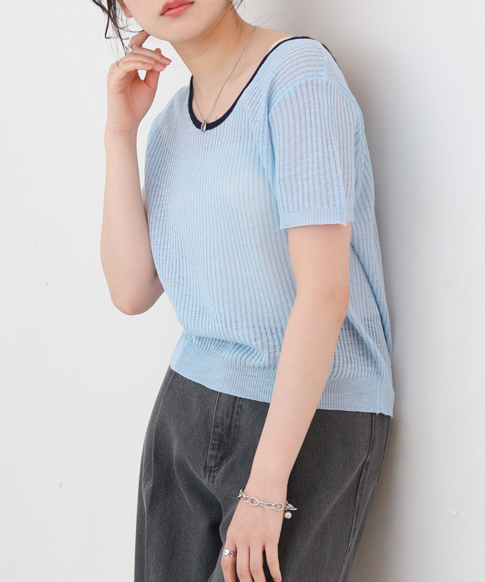 レースアップサマーニットトップス