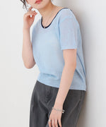 レースアップサマーニットトップス