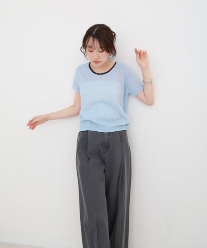 レースアップサマーニットトップス