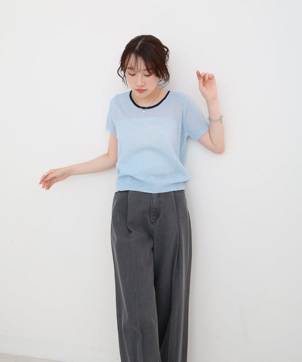 レースアップサマーニットトップス