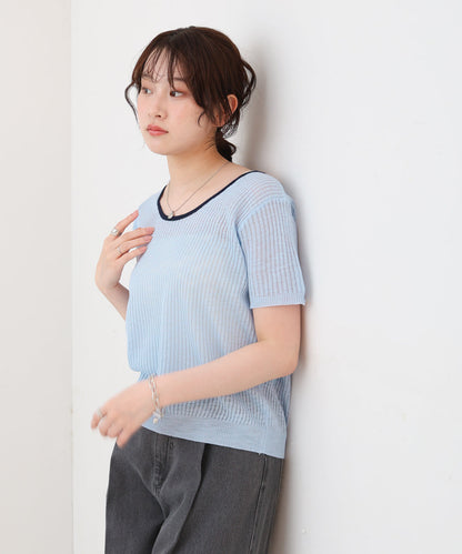 レースアップサマーニットトップス