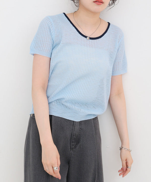 レースアップサマーニットトップス