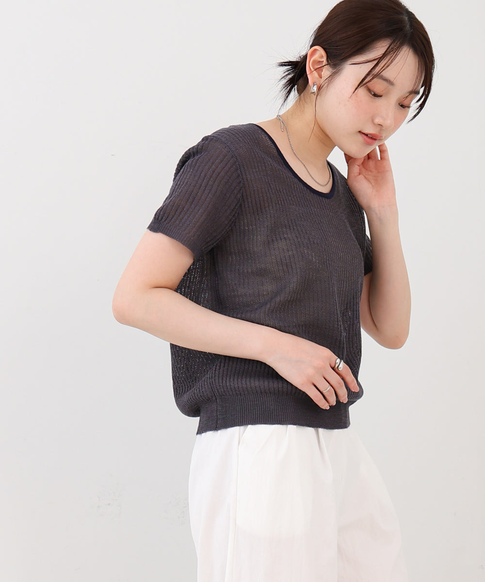 レースアップサマーニットトップス