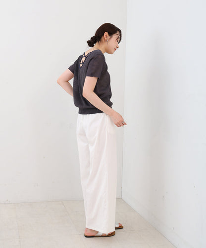 レースアップサマーニットトップス