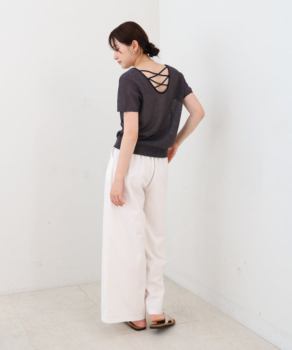レースアップサマーニットトップス