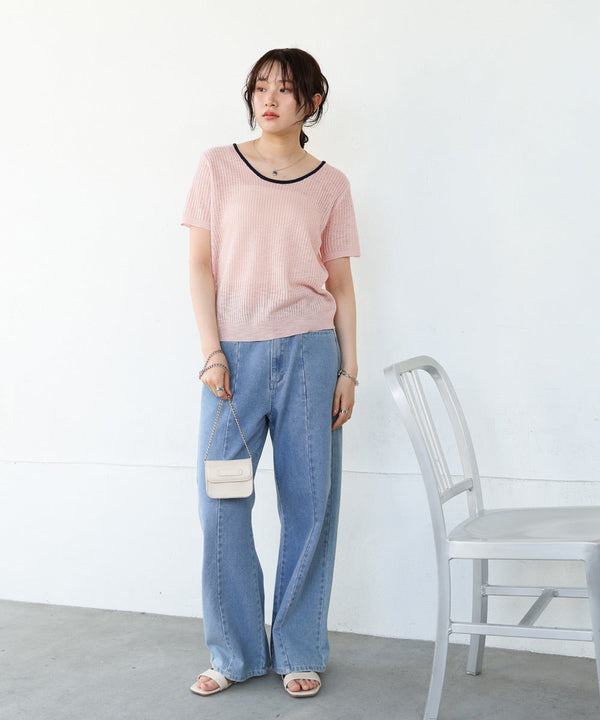 レースアップサマーニットトップス