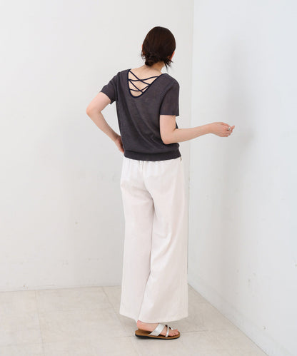 レースアップサマーニットトップス