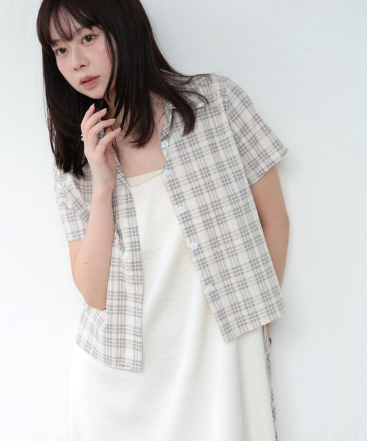サイドリボンアソートチェックブラウス