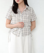 サイドリボンアソートチェックブラウス