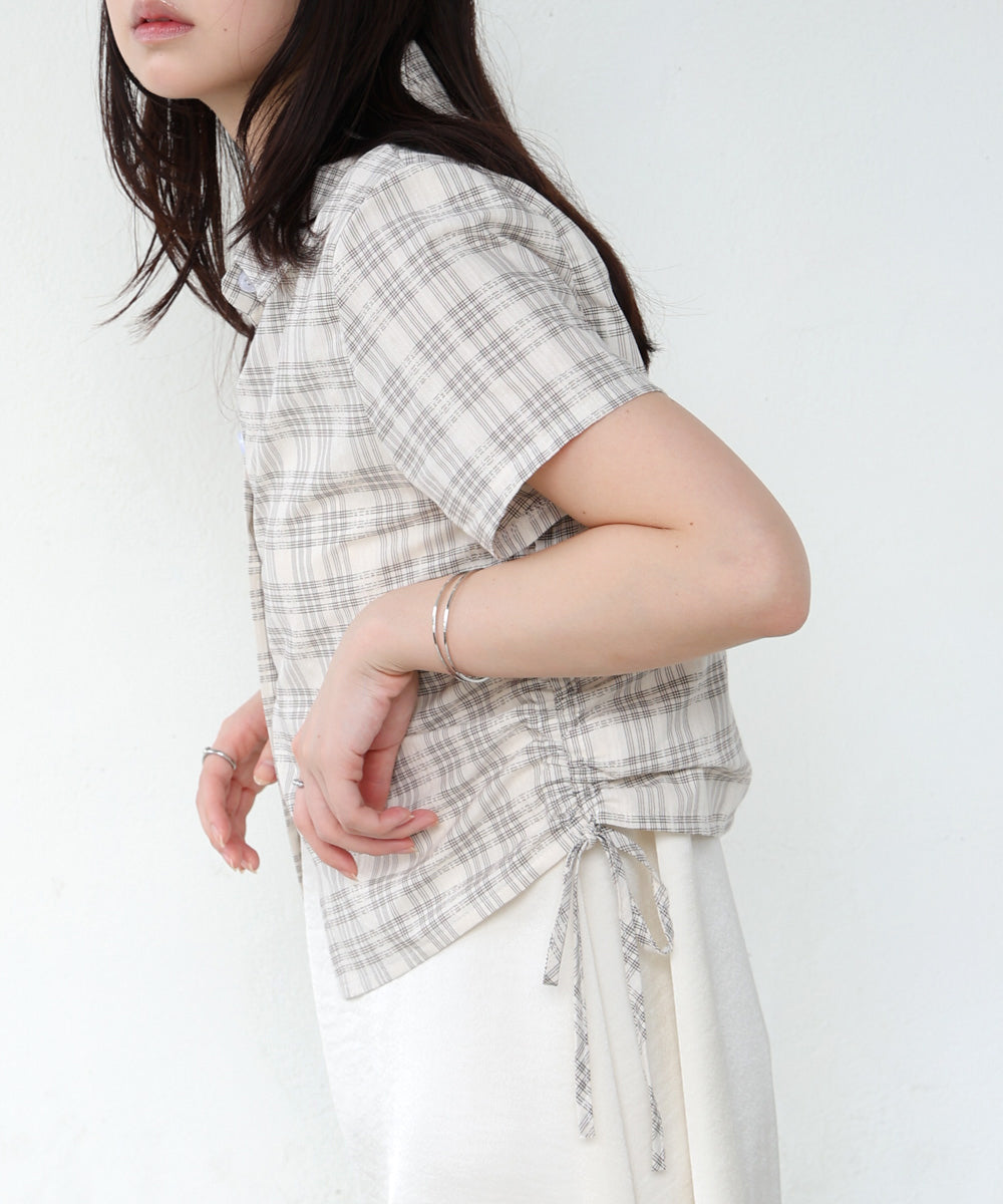 サイドリボンアソートチェックブラウス