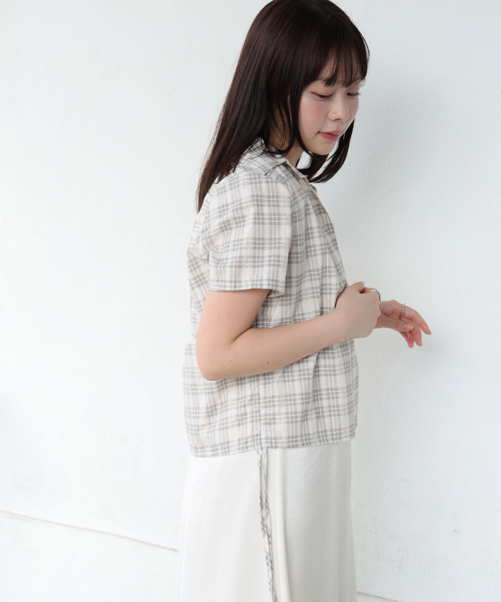 サイドリボンアソートチェックブラウス