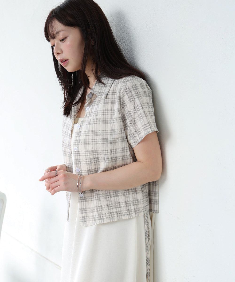 サイドリボンアソートチェックブラウス