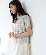 サイドリボンアソートチェックブラウス
