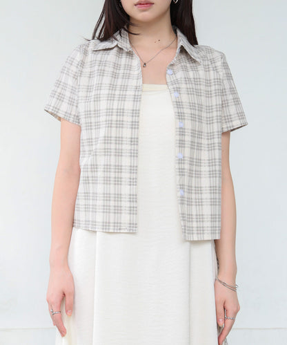 サイドリボンアソートチェックブラウス