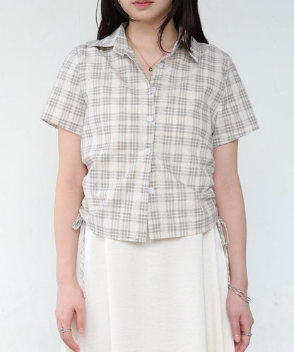 サイドリボンアソートチェックブラウス