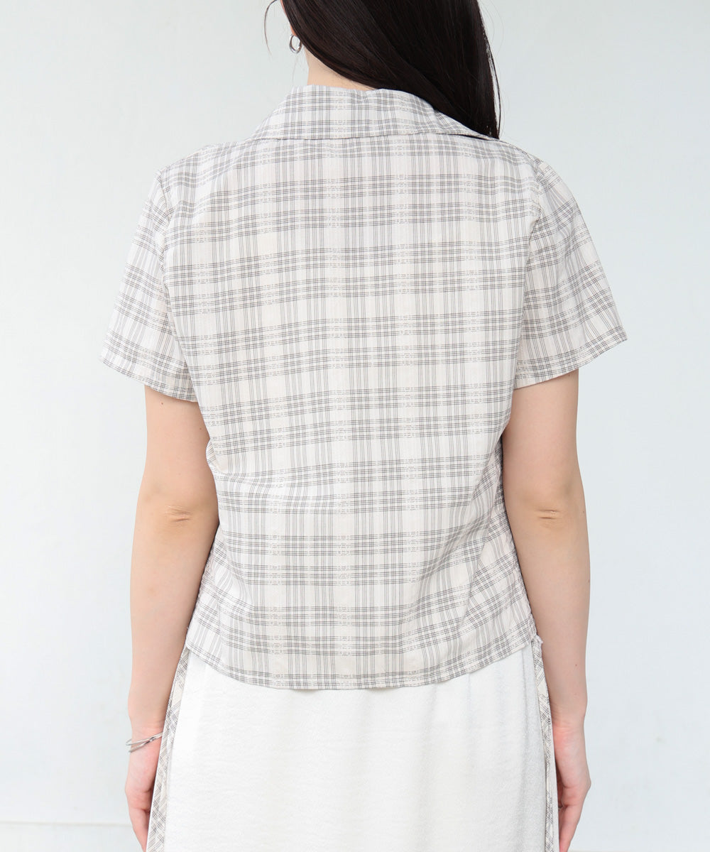 サイドリボンアソートチェックブラウス