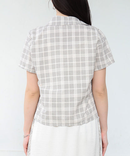 サイドリボンアソートチェックブラウス