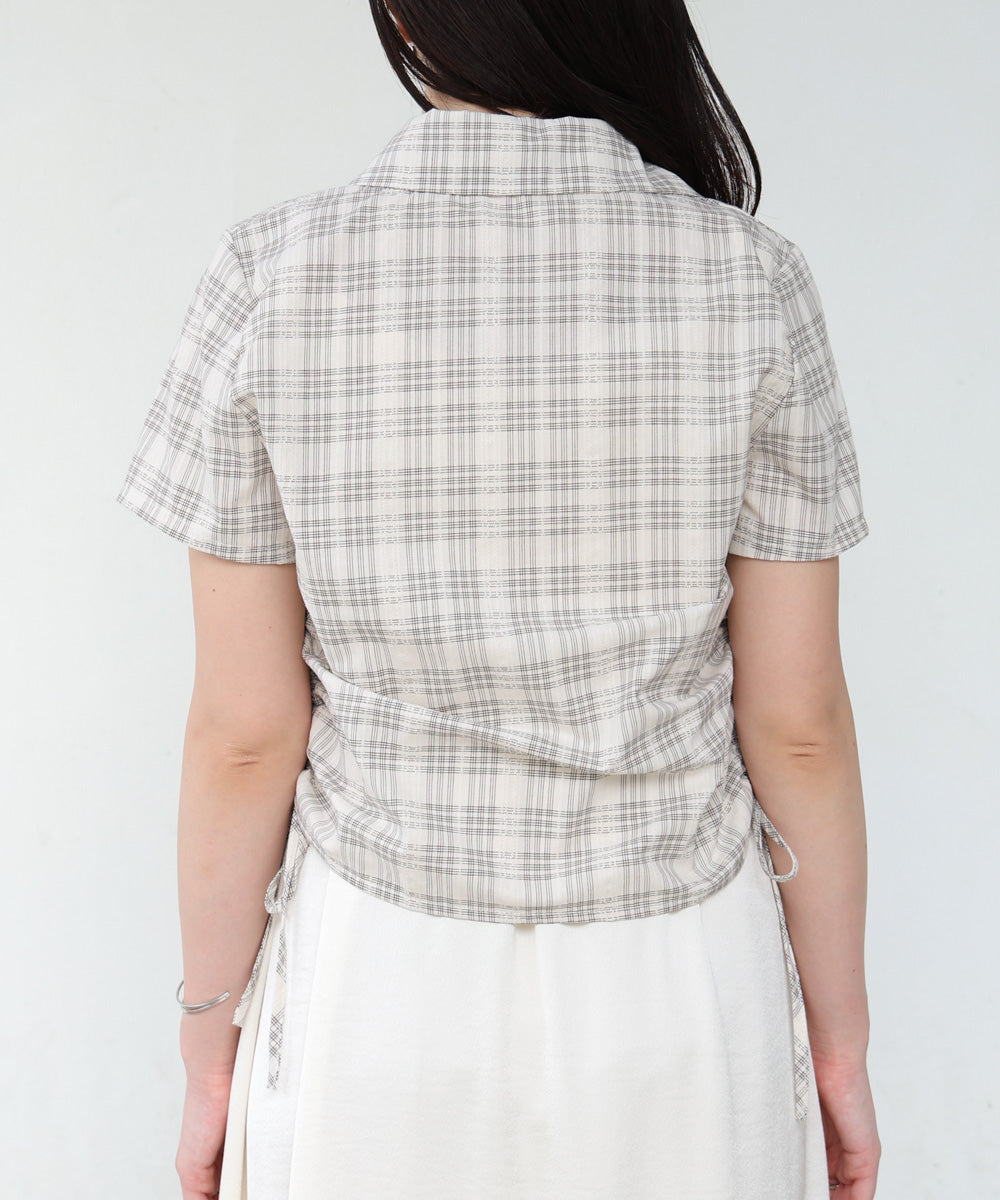 サイドリボンアソートチェックブラウス