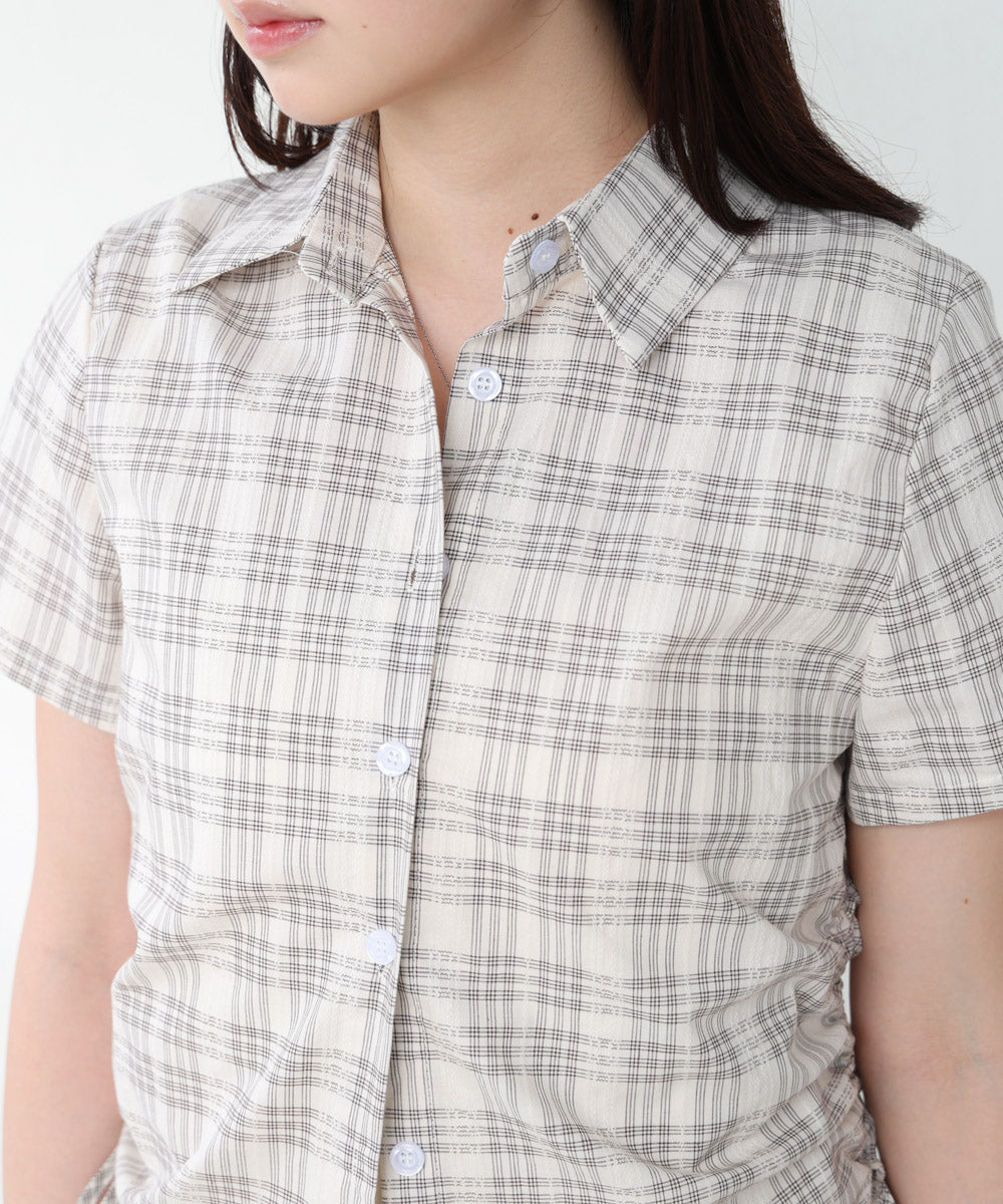 サイドリボンアソートチェックブラウス