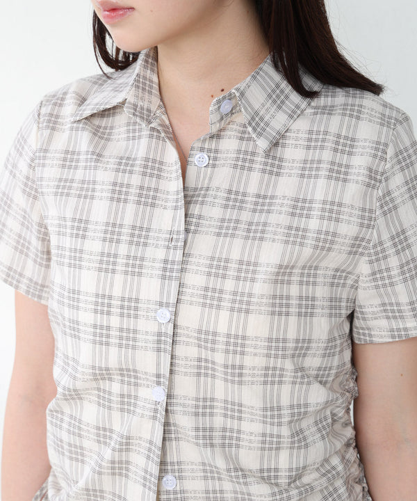 サイドリボンアソートチェックブラウス