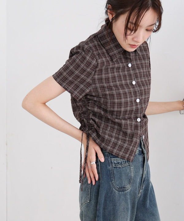 サイドリボンアソートチェックブラウス