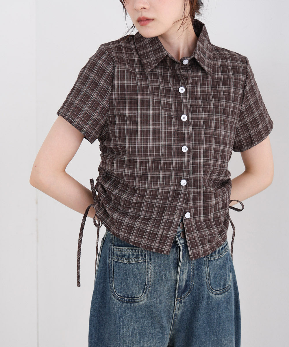 サイドリボンアソートチェックブラウス