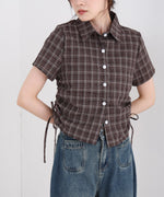 サイドリボンアソートチェックブラウス