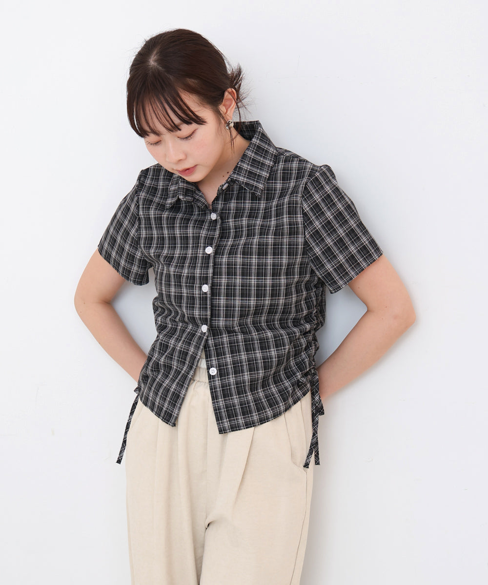 サイドリボンアソートチェックブラウス