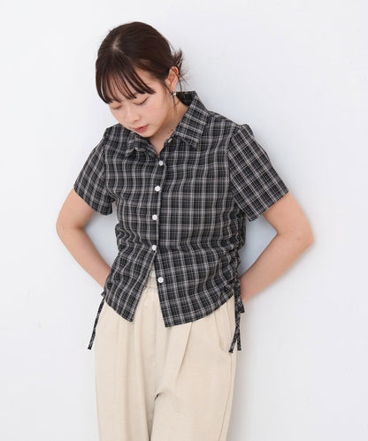 サイドリボンアソートチェックブラウス