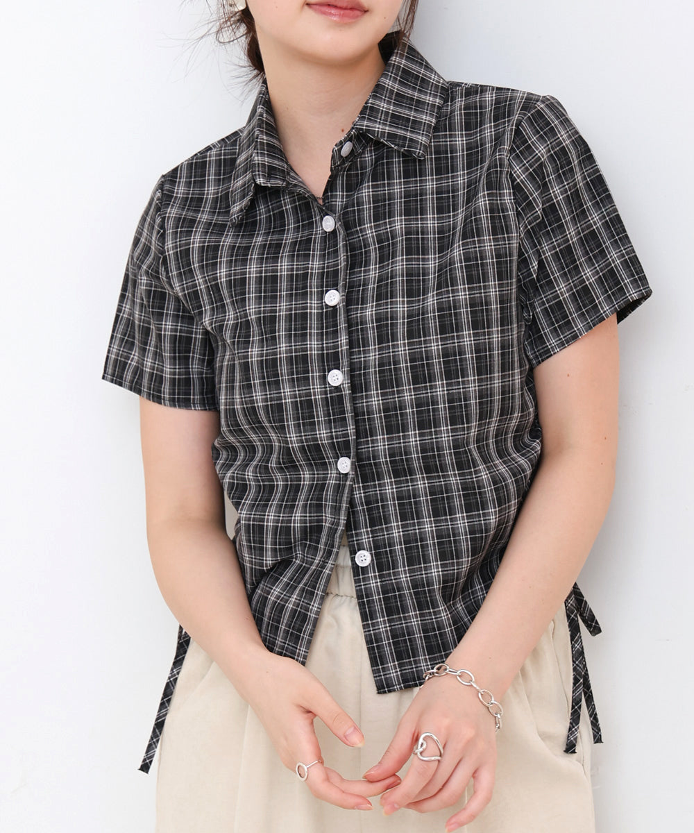 サイドリボンアソートチェックブラウス